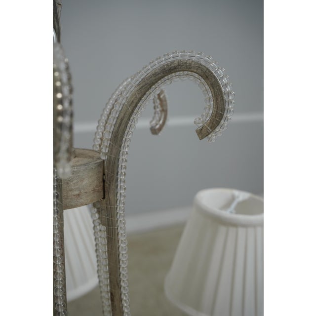Silver Designer 6 Arm Chandelier W. Beaded Trim For Sale - Image 9 of 9