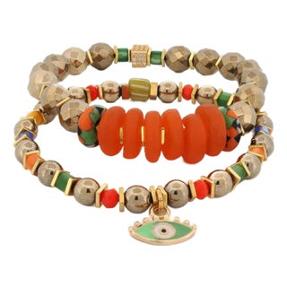 Evil Eye Charm Joyful Colorful & Gold Beaded Bracelet For Sale