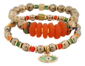 Evil Eye Charm Joyful Colorful & Gold Beaded Bracelet