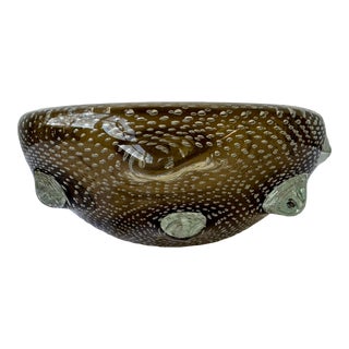 1960s Heavy Murano Glass Amber Studded Bowl For Sale