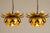 Vintage Italian Matching Pair Gilt Metal Lotus Flower Ceiling Fixture Pendants/ Chandeliers/ Semi Flush Mount [if...