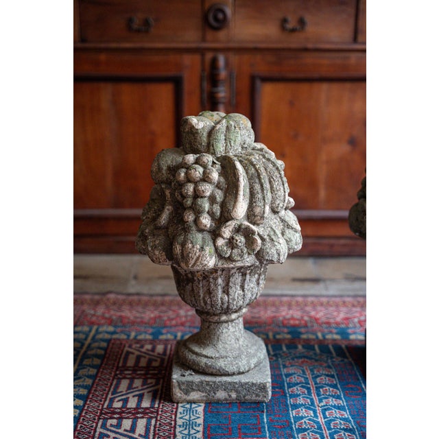 Concrete Garden Pots Decorated with Fruit, 1970s, Set of 2, in Good conditions. Designed 1970 to 1979