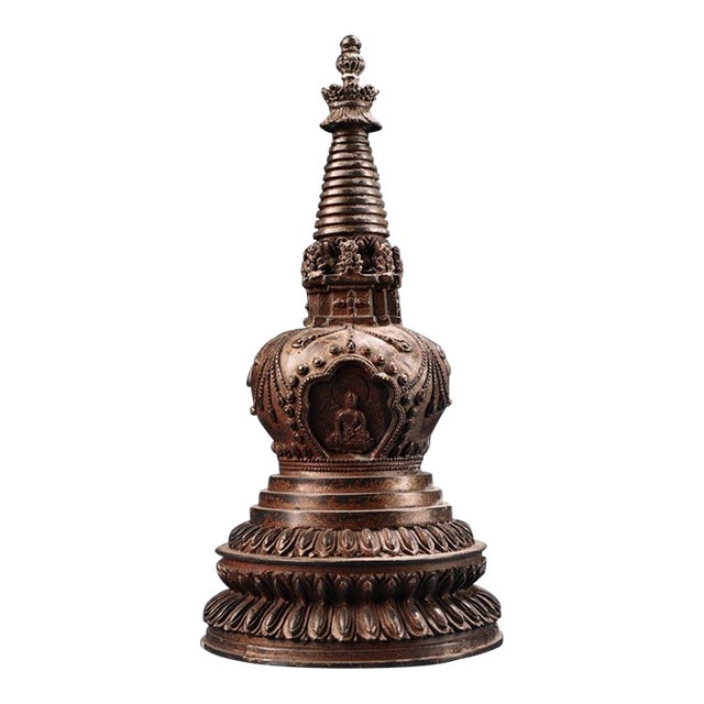 Late 19th Century Gilt Copper Tibetan Buddhist Stupa, 1.6kg For Sale