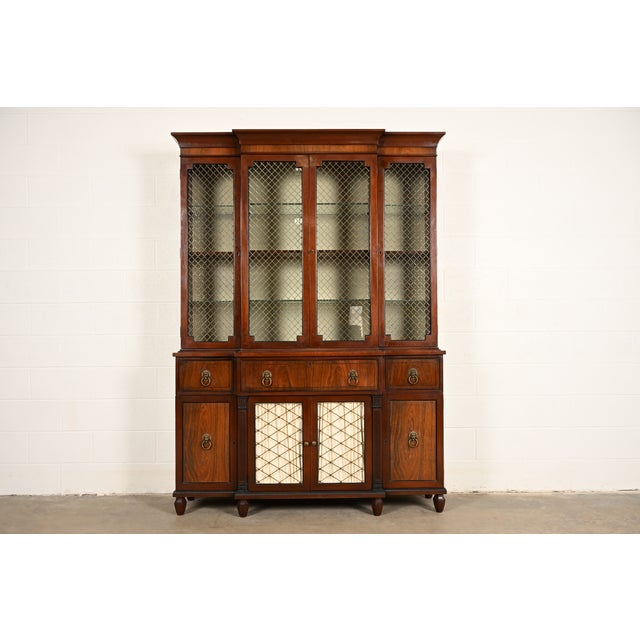 Kittinger English Regency Carved Mahogany and Rosewood Breakfront Bookcase Cabinet, Circa 1960s For Sale - Image 17 of 17
