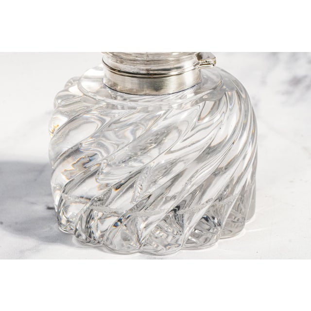 Elegant Solid Crystal Swirl Antique English Sterling Silver Paperweight Inkwell Desk Home Decor For Sale - Image 10 of 18