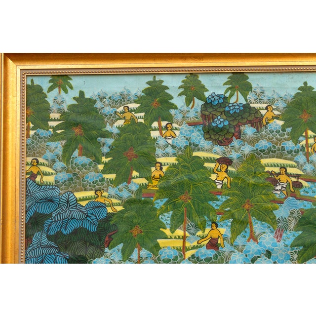 Green Vibrant Balinese Framed Harvest Painting For Sale - Image 8 of 10