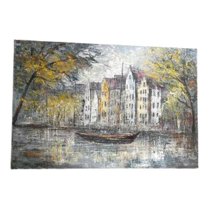 1970's Vintage Abstract Impressionist Cityscape Landscape Painting
