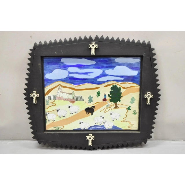 Bill & Geraldine Nelson “Old Southwest” Black Sheep Painting Carved Wood Frame. Item features a very nice, thick carved...