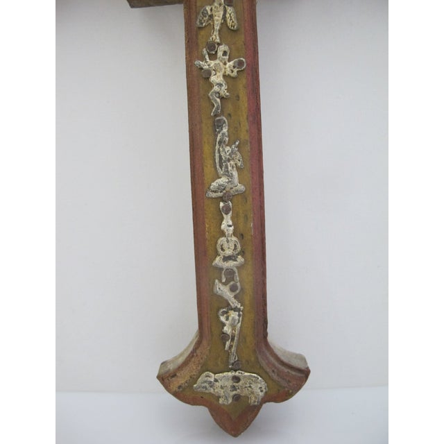 Metal Mexican Turquoise Wood Folk Art Milagros Lady of Guadalupe Metal Charms Cross For Sale - Image 7 of 9