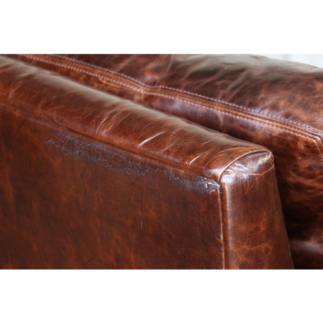 Restoration Hardware Brown Leather Two-Seat Sofa With Rich Patina For Sale - Image 13 of 18