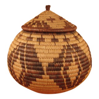 1980's Vintage Botswana African Lidded Basket For Sale