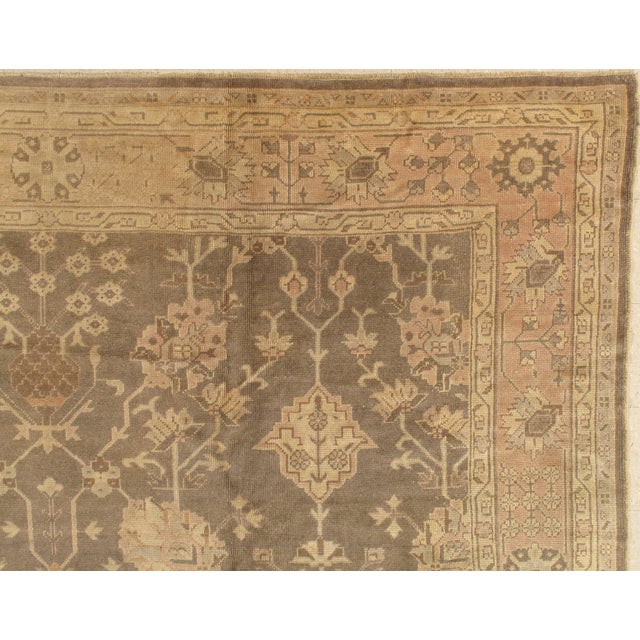 Antique Oushak Carpet, Oriental Rug, Handmade Grey, Muted Shrimp, Soft Creams For Sale - Image 15 of 17