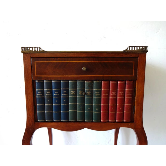 20th Century French Marquetry and Leather Faux-Book Front Tables - a Pair For Sale - Image 4 of 13