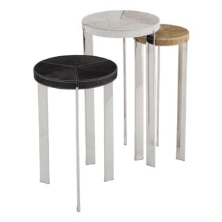 Vintage Modern Hair-on-Hide Chrome Nesting Side Tables – Set of Three For Sale