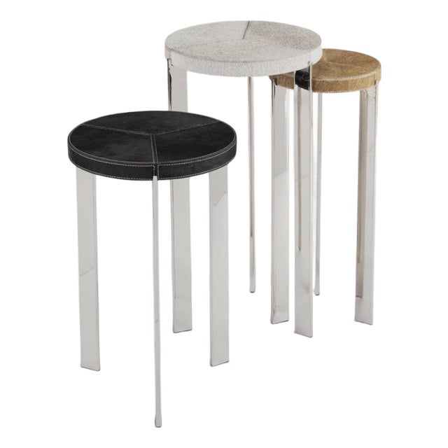 Vintage Modern Hair-on-Hide Chrome Nesting Side Tables – Set of Three For Sale