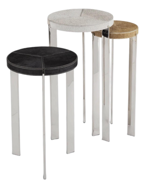 Vintage Modern Hair-on-Hide Chrome Nesting Side Tables – Set of Three