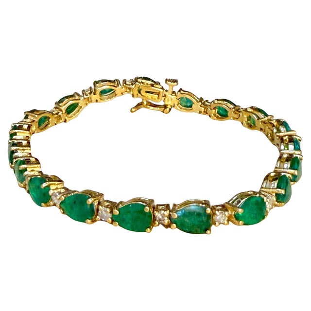 13 Carat Natural Zambian Emerald &amp; Diamond Tennis Bracelet 14 Karat Yellow Gold This exceptionally affordable Tennis...