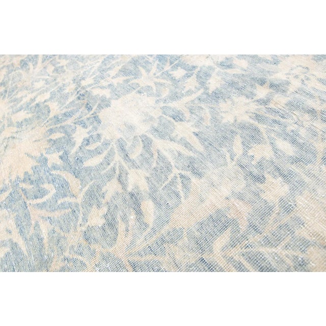 1930s 1930s Vintage Allover Floral Botanical Blue Beige Hand-Knotted Wool Rug - 12’9” X 15’8” For Sale - Image 5 of 9