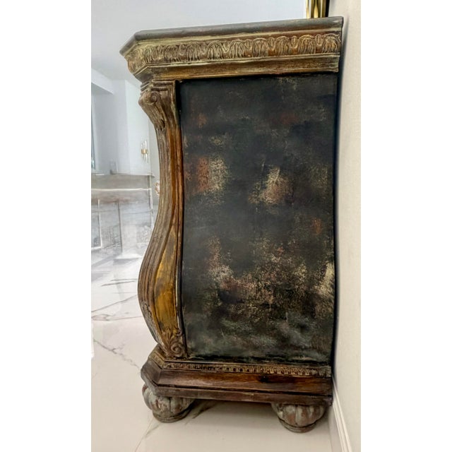 Vintage Lane Bombe Chest — Hand-Painted Blue-Gray & Gold Distressed Finish For Sale In Naples, FL - Image 6 of 7