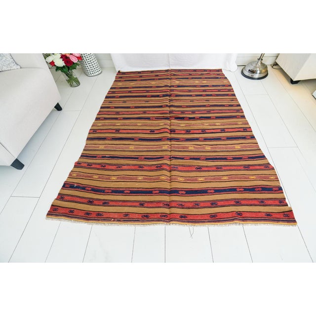 Turkish Antique Anatolian Stripe Kilim Rug For Sale - Image 3 of 10