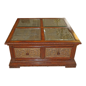 Large Maitland Smith Copper and Distressed Mahogany Coffee Table