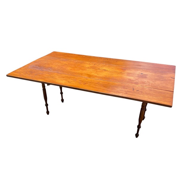 Antique Pumpkin Pine Drop Leaf Harvest Table / Dining Table Long & Narrow For Sale - Image 9 of 12