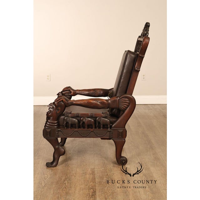 Exceptional 19th Century Anglo-Indian / Burmese Colonial Figural Carved Hardwood Throne Armchair For Sale - Image 11 of 18