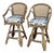 Pair of 1970s Vintage Rattan & Cane Swivel Bar Stools With Upholstered Seats For Sale