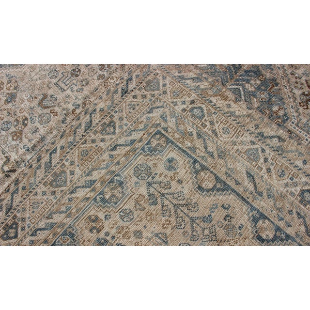Blue and Taupe Antique Persian Shiraz Rug With Tribal Geometric Medallions For Sale - Image 12 of 13