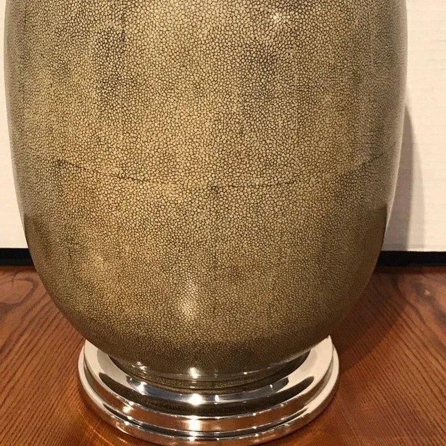 Silver Late 20th Century Shagreen Porcelain Vases, Now as Lamps - a Pair For Sale - Image 8 of 11