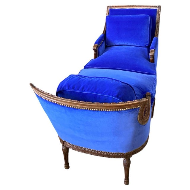 Stamped Early 18th Century Louis XVI Duchesse Brisee Longue Chair French Bergère For Sale - Image 9 of 10