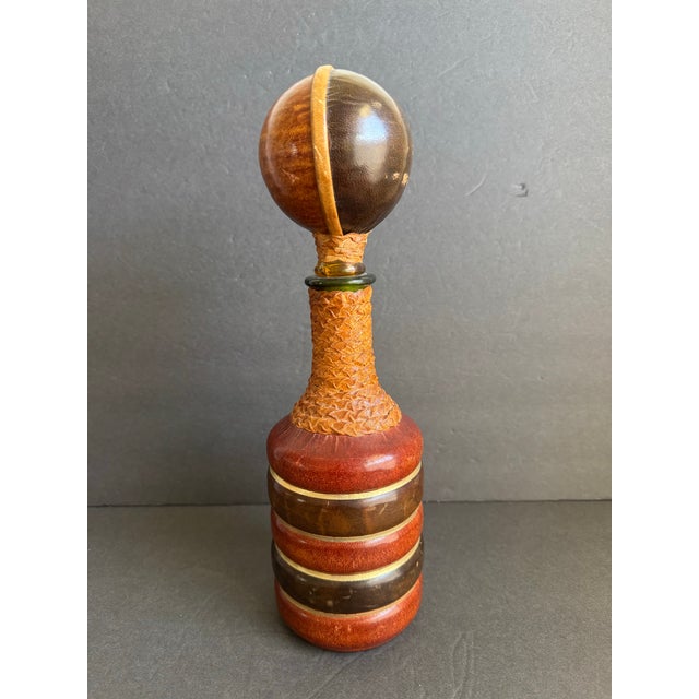 Vintage Italian Leather Wrapped Decanter Mid Century Modern Made in Italy 14" For Sale - Image 12 of 12