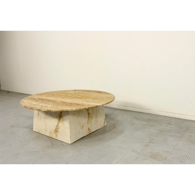 Ivory Italian Geometric Travertine Coffee Table, 1970s For Sale - Image 8 of 10