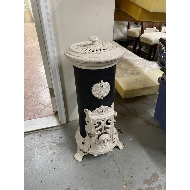 Early 20th Century Godin France Original Porcelain Cast Iron Coal Stove |  Chairish