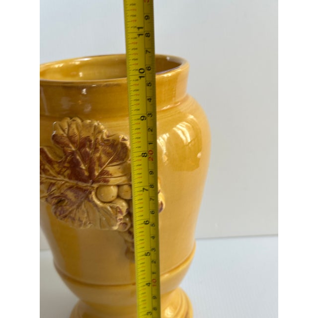 Mustard 1980s Arte Italica "Sole Mustard" Ceramic 13" Tall Yellow Jar With Lid Grapes Leaves Design Made in Italy For Sale - Image 8 of 18