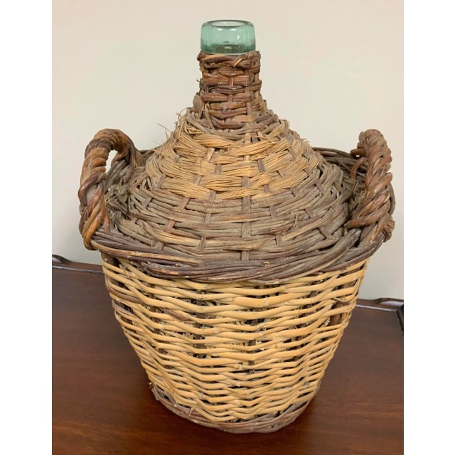Antique Large Two-Tone European Rattan / Wicker Demijohn for British Colonial, Rustic European, and Nautical Decor For Sale - Image 4 of 8