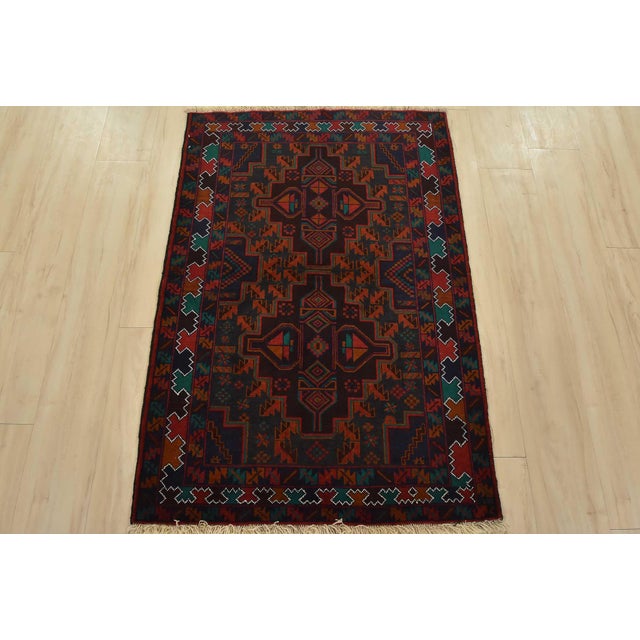 Cabin Baloch Rug 3′ X 4’6” Blue Wool Vintage Tribal Hand-Knotted Oriental Carpet For Sale - Image 3 of 10