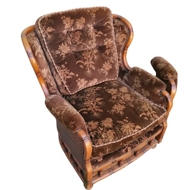 Armchairs in Velvet and Vienna Straw, 1970s, Set of 2, in Flawless conditions. Designed 1970 to 1979