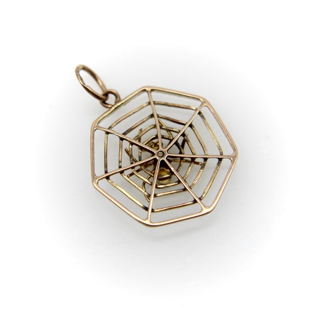 Late 19th Century Late 19th Century 9k Gold Victorian Spider Pendant With Turquoise and Pearl For Sale - Image 5 of 7