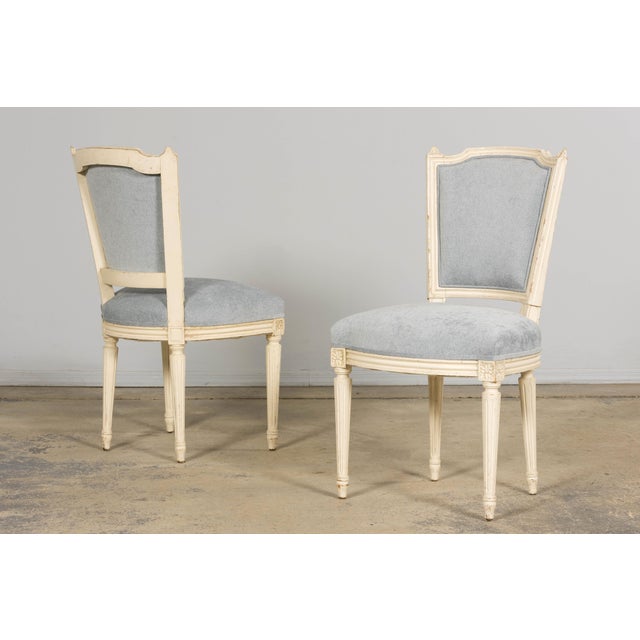 Early 20th Century Set of 6 French Louis XVI Painted Dining Chairs in Dusty Blue, Early 20th Century For Sale - Image 5 of 18