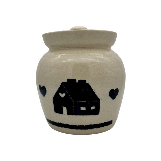 This delightful Marshall Pottery Crock has hand painted motifs featuring a house and two hearts. It would make a wonderful...