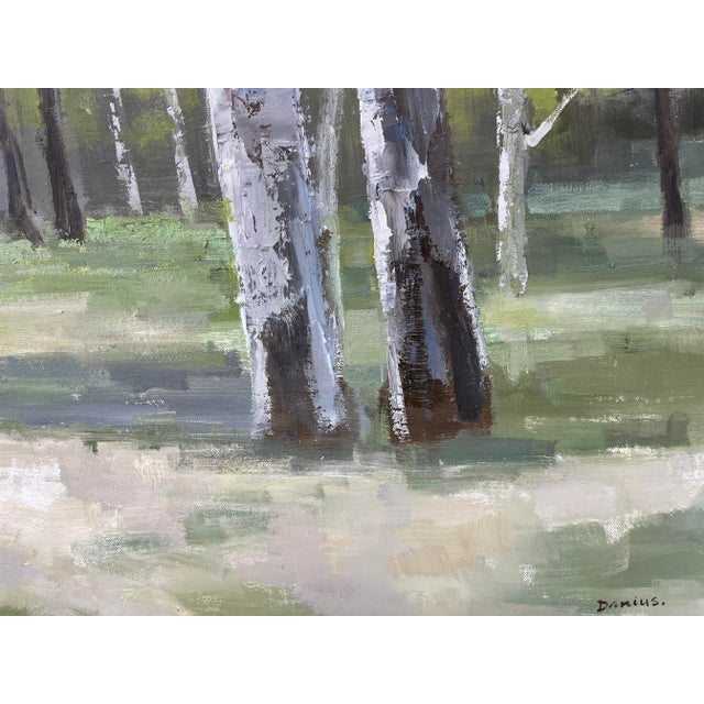 Birch Tree Impressionistic Landscape Original Oil Painting For Sale - Image 4 of 12