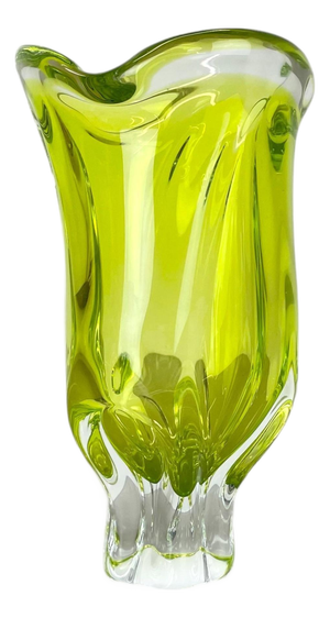 Large Abstract Yellow Green Murano Glass Vase, Italy, 1970