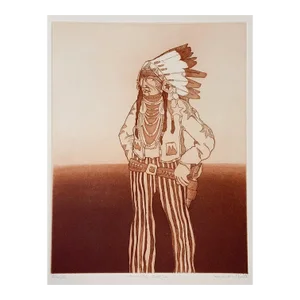 1980 Kevin Red Star Native American Crow Res Cop IV Sepia Tone Etching