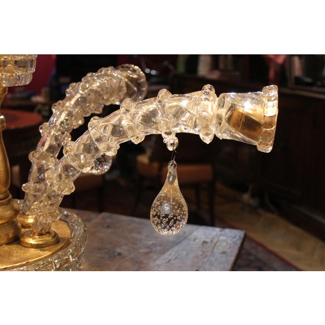 Ercole Barovier 20th Century Italian Murano Transparent Glass 2-Tier 5-Light Chandelier, 1940s For Sale - Image 4 of 18