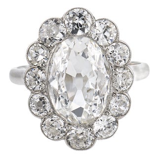 1910s French Belle Époque Gia 2.01 Carat Old Mine Cut Diamond Platinum Cluster Ring, Size 5.5 For Sale