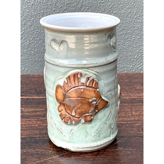 Handcrafted Sea Life Motif Ceramic Vase For Sale - Image 13 of 15