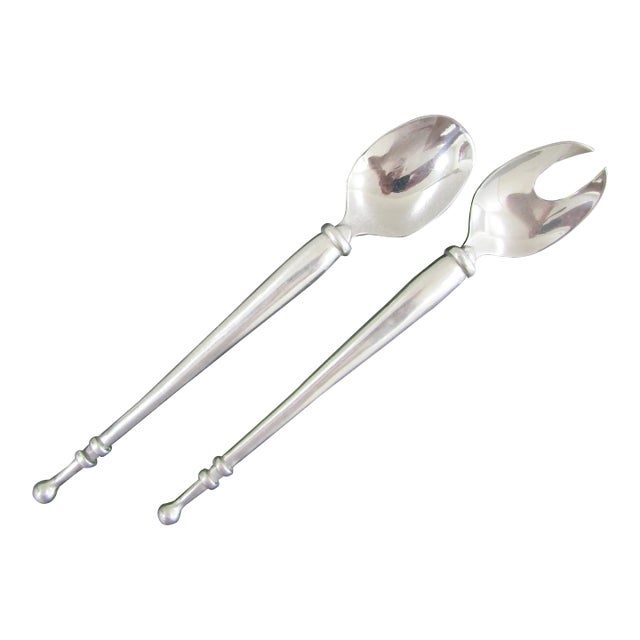 1990s Carrol Boyes Pewter and Stainless Steel Salad Servers Set, Signed South African- a Pair For Sale