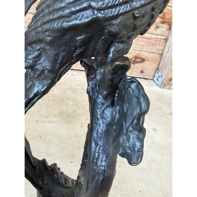 Large Sculptural Tropical Parrot Figure | Patinated Bronze-Tone Bird Sculpture For Sale - Image 9 of 12