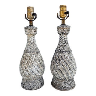 Mid Century Modern Splatter Glazed Swirl Table Lamps - A Pair For Sale